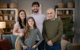 Family portrait at home illustrating how can I support my elderly parents with daily care